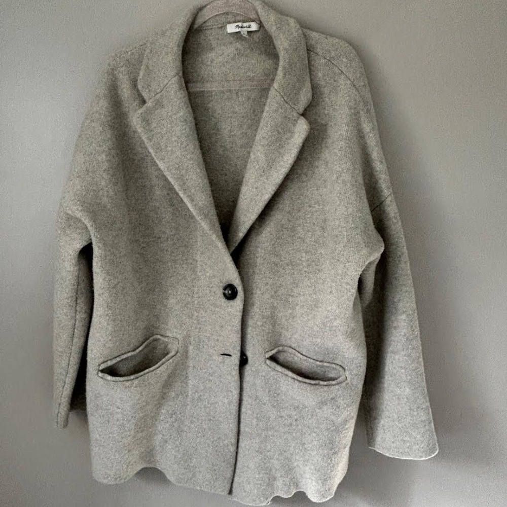 Madewell Women's Super Soft 100% Merino Wool Blazer Cardigan Light Grey